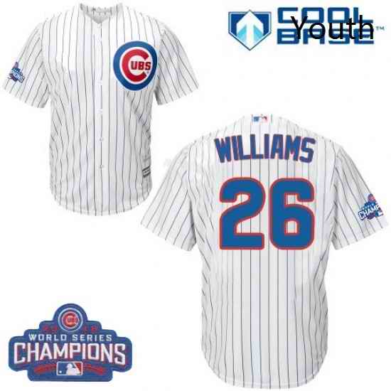 Youth Majestic Chicago Cubs 26 Billy Williams Authentic White Home 2016 World Series Champions Cool Base MLB Jersey